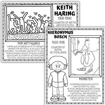 Famous artists coloring pages art history famous artists worksheets