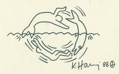 Keith haring man swimming with dolphins