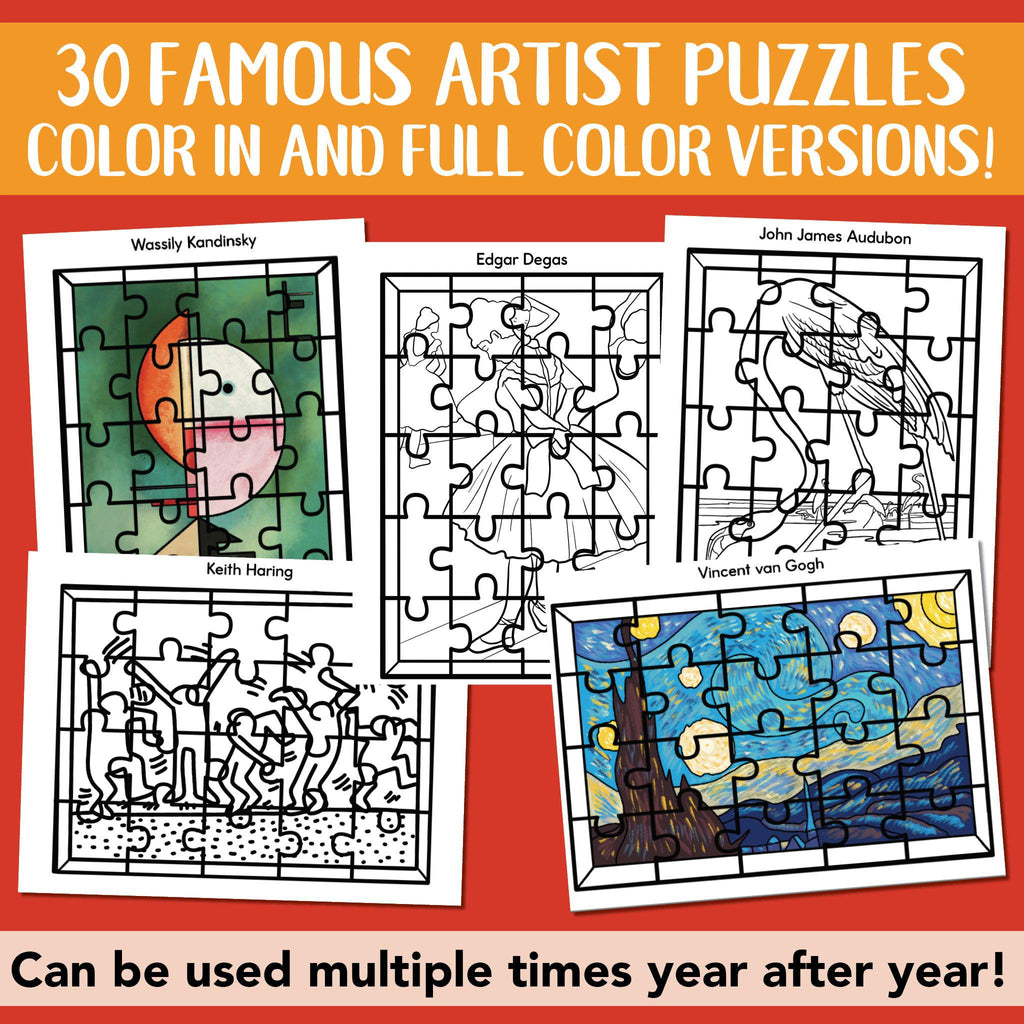 Printable famous artist puzzle sheets in full