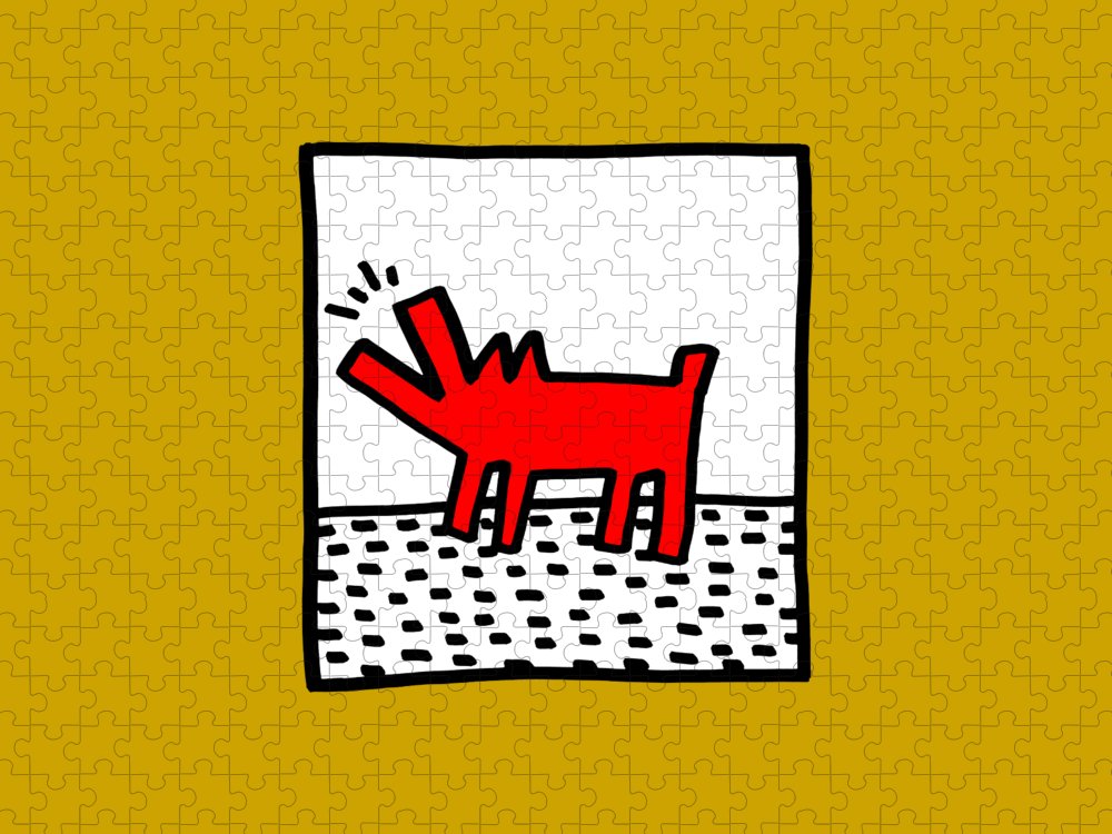 Keith haring dog merch jigsaw puzzle by vino hinawan