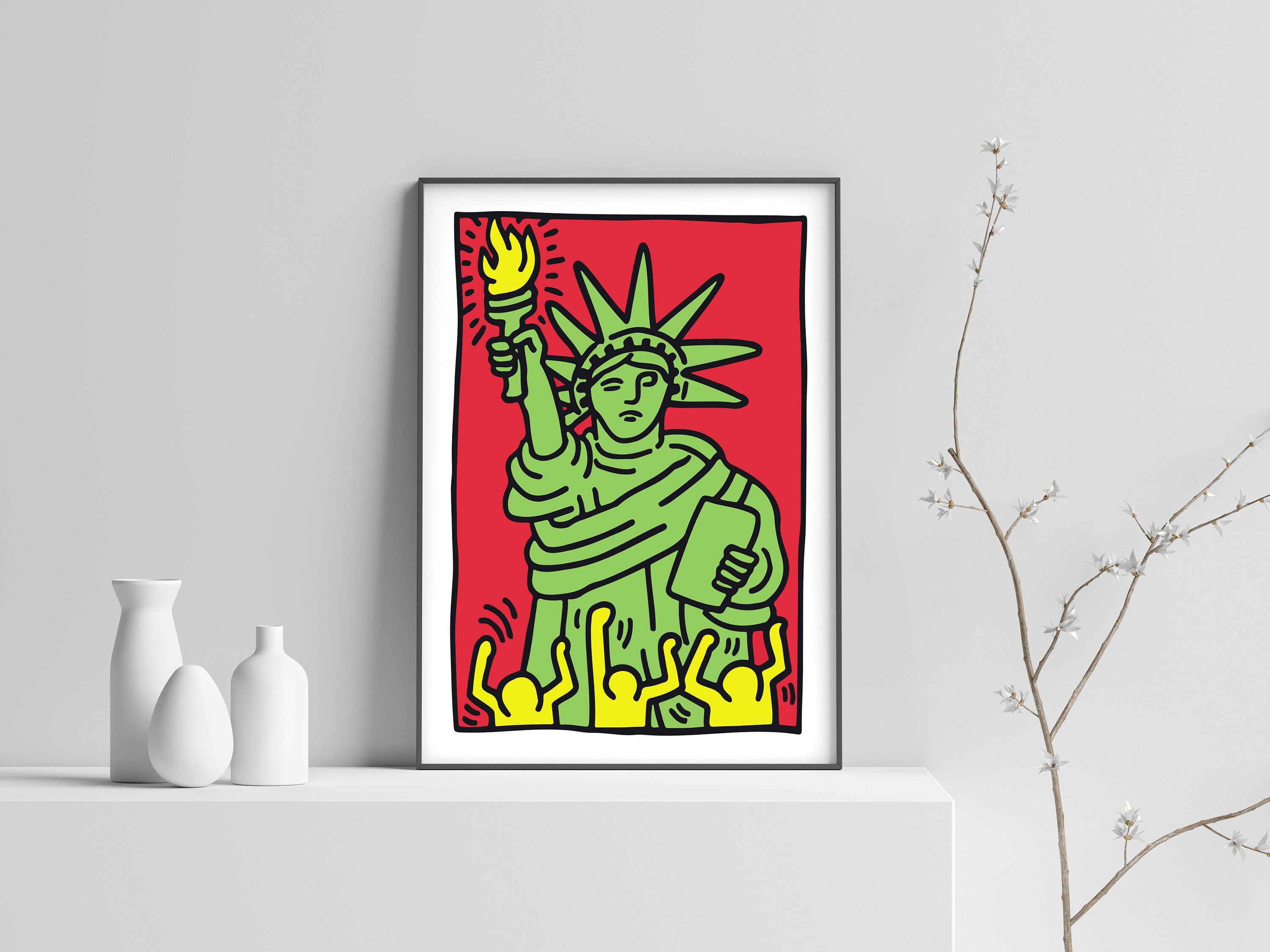 Keith haring statue of liberty poster pop art print graffiti wall art