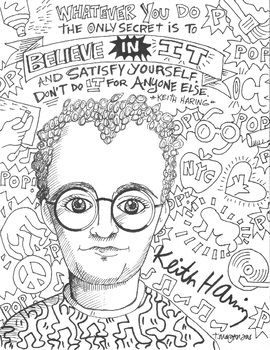 Keith haring coloring sheet art handouts teaching art keith haring