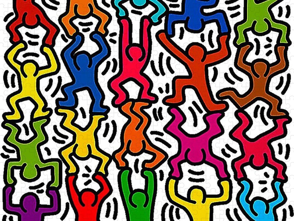 Keith haring stick figure acrobats jigsaw puzzle by diana oneil