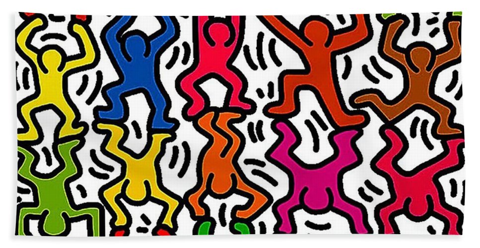 Keith haring stick figure acrobats beach towel by diana oneil