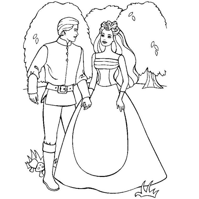 Barbie and ken walking coloring page
