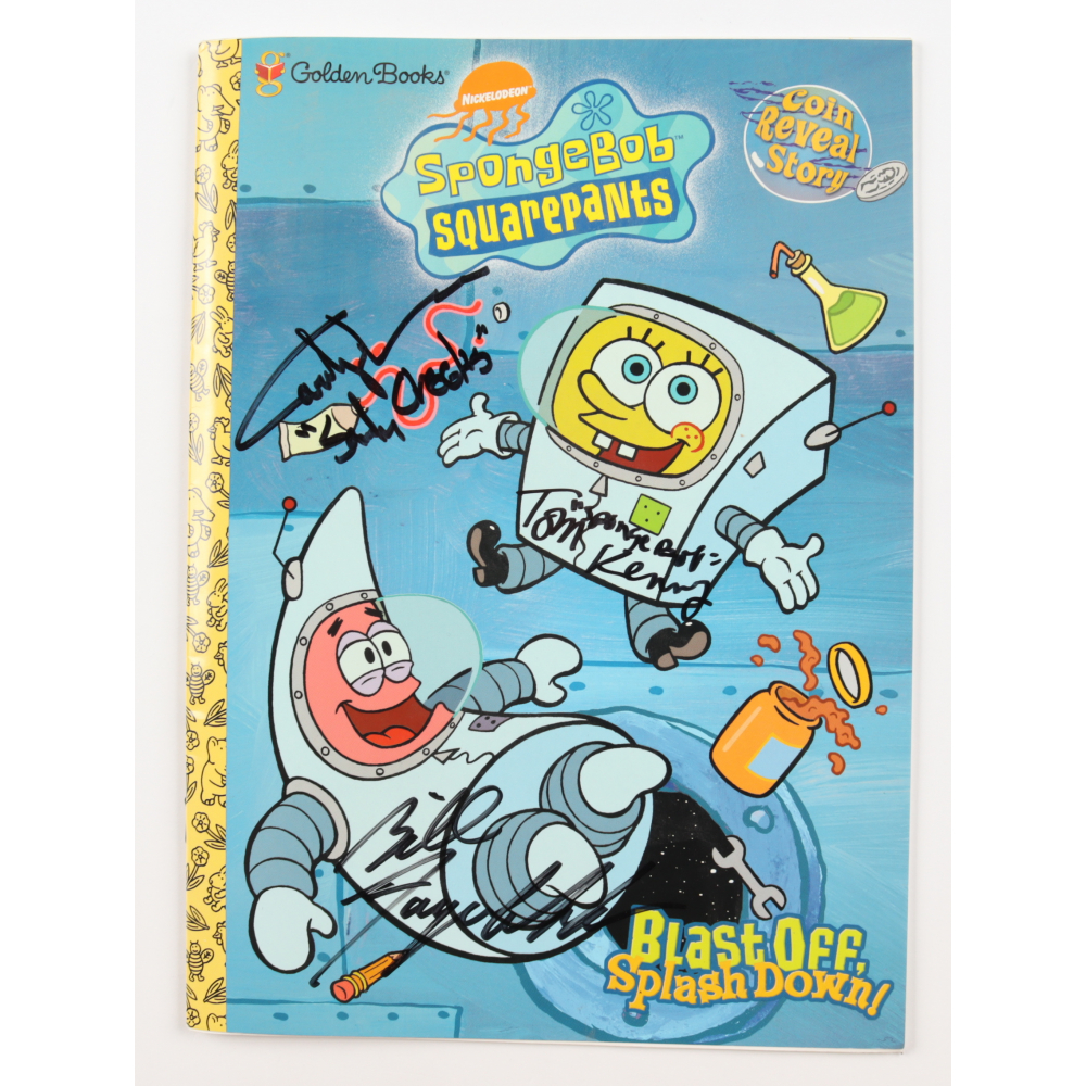 Tom kenny bill fagerbakke carolyn lawrence signed spongebob squarepants coloring book inscribed sandy cheeks spongebob jsa coa pristine auction