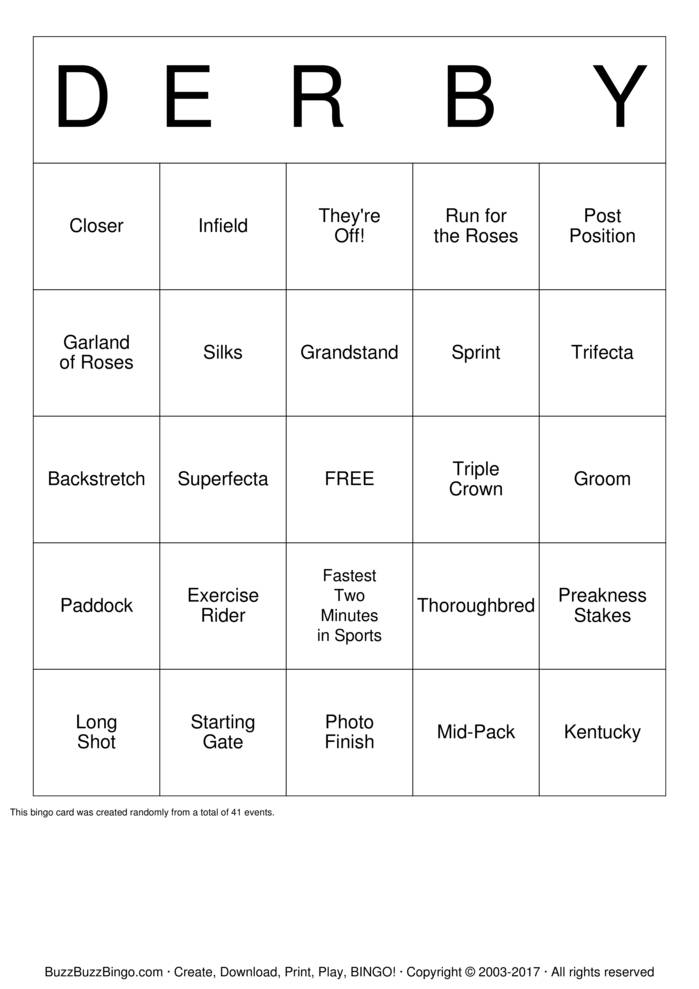 Kentucky derby bingo cards to download print and customize
