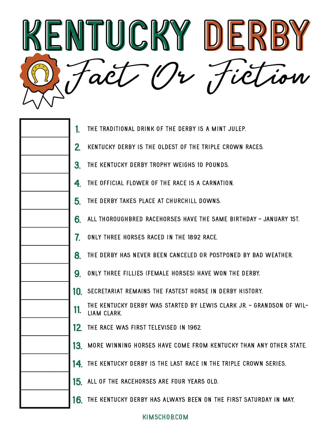 Free kentucky derby printable games