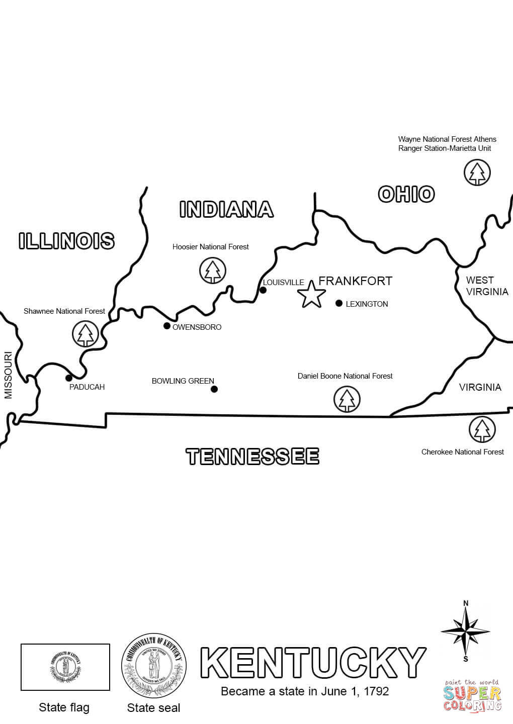 Map of kentucky coloring page free printable coloring pages