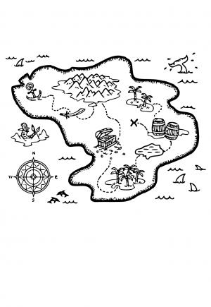 Free printable treasure map coloring pages for adults and kids