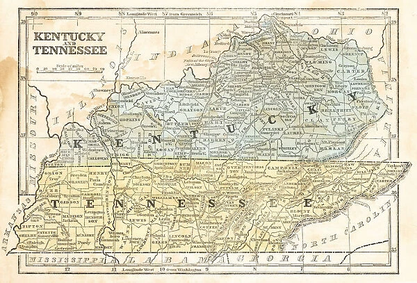 Map of kentucky and tennessee for sale as framed prints photos wall art and photo gifts