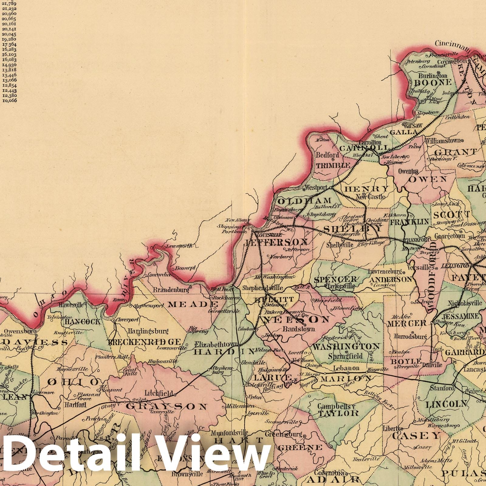 Historic wall map county and road map of kentucky