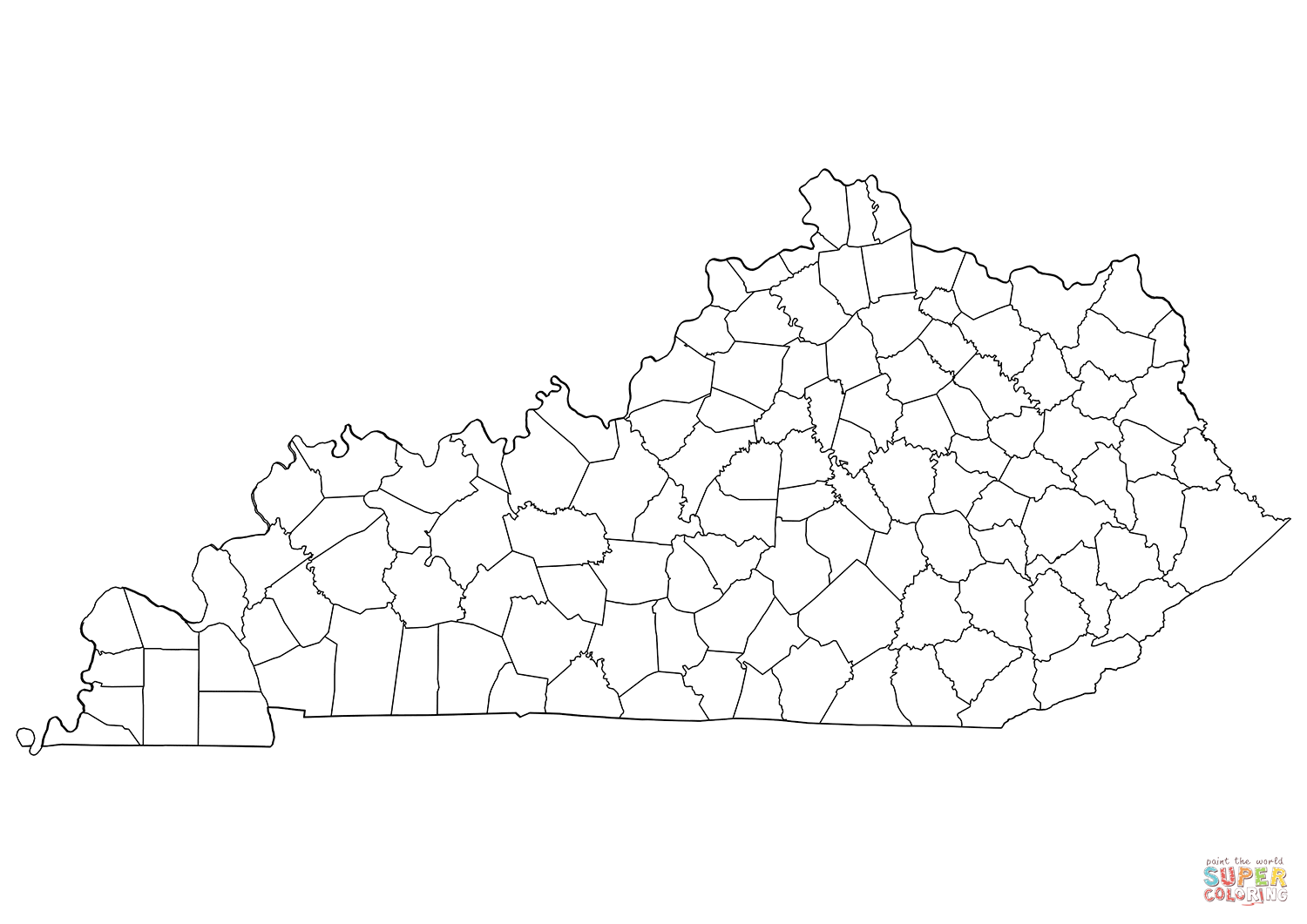 Outline map of kentucky counties coloring page free printable coloring pages
