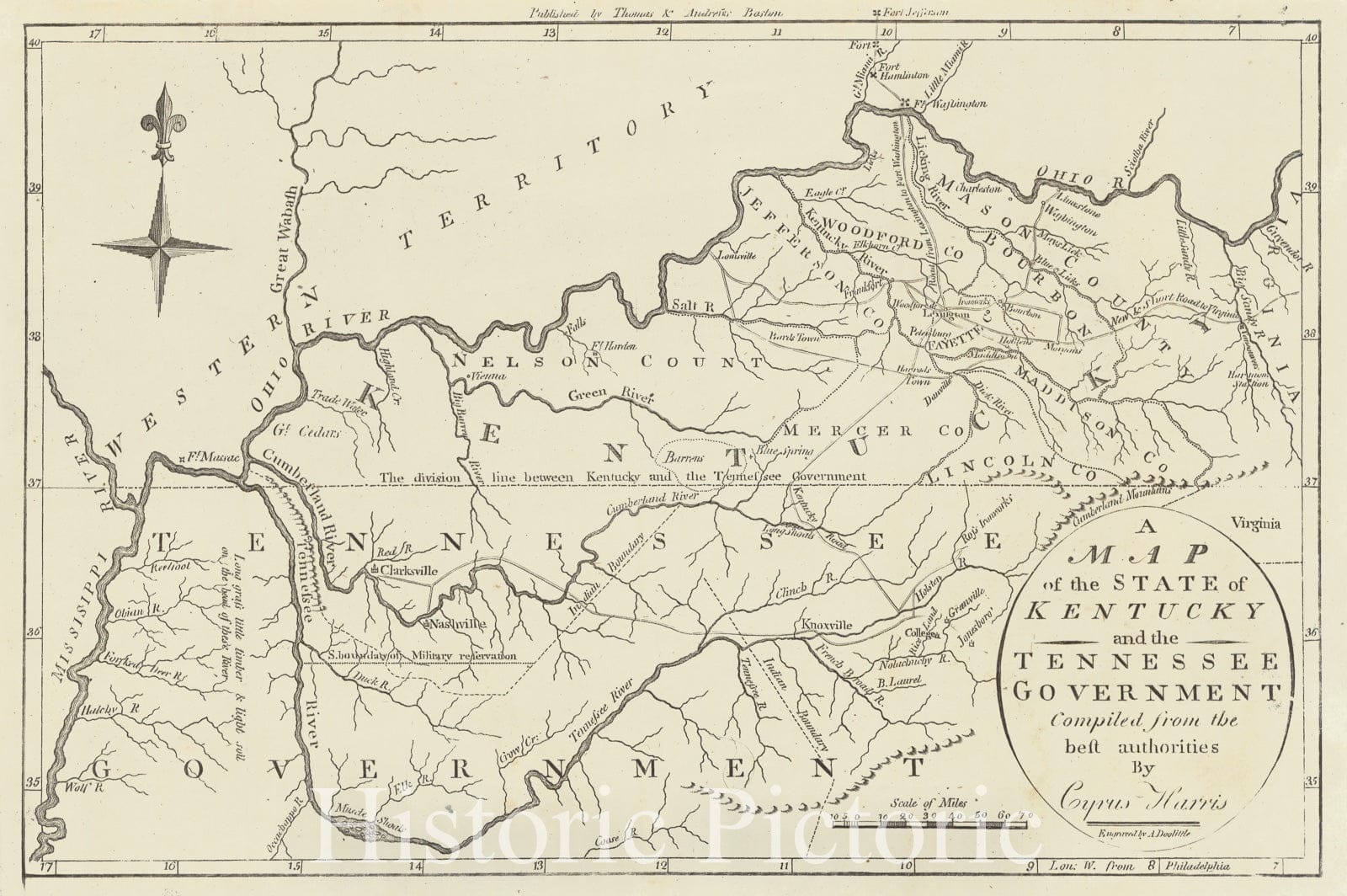 Historic map a map of the state of kentucky and the tennessee g