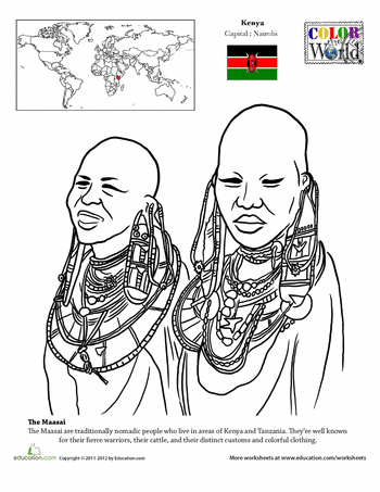 Color the world maasai worksheet education geography education coloring pages