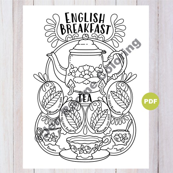 English breakfast tea coloring page tea artwork digital