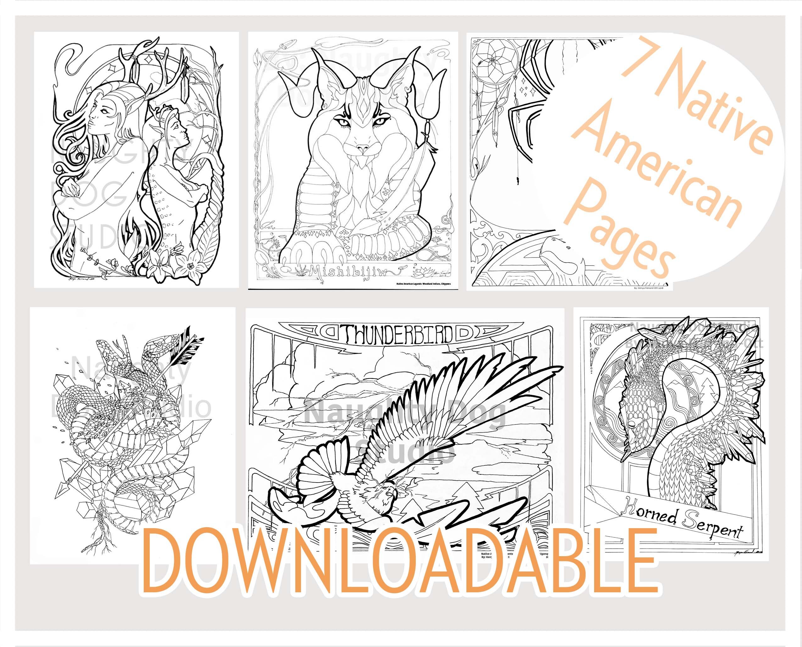 Native american culture hero coloring book pages digital coloring book kids coloring adult coloring