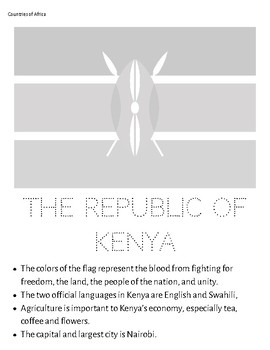 Kenya informational coloring sheet country flag by afrocentric montessori