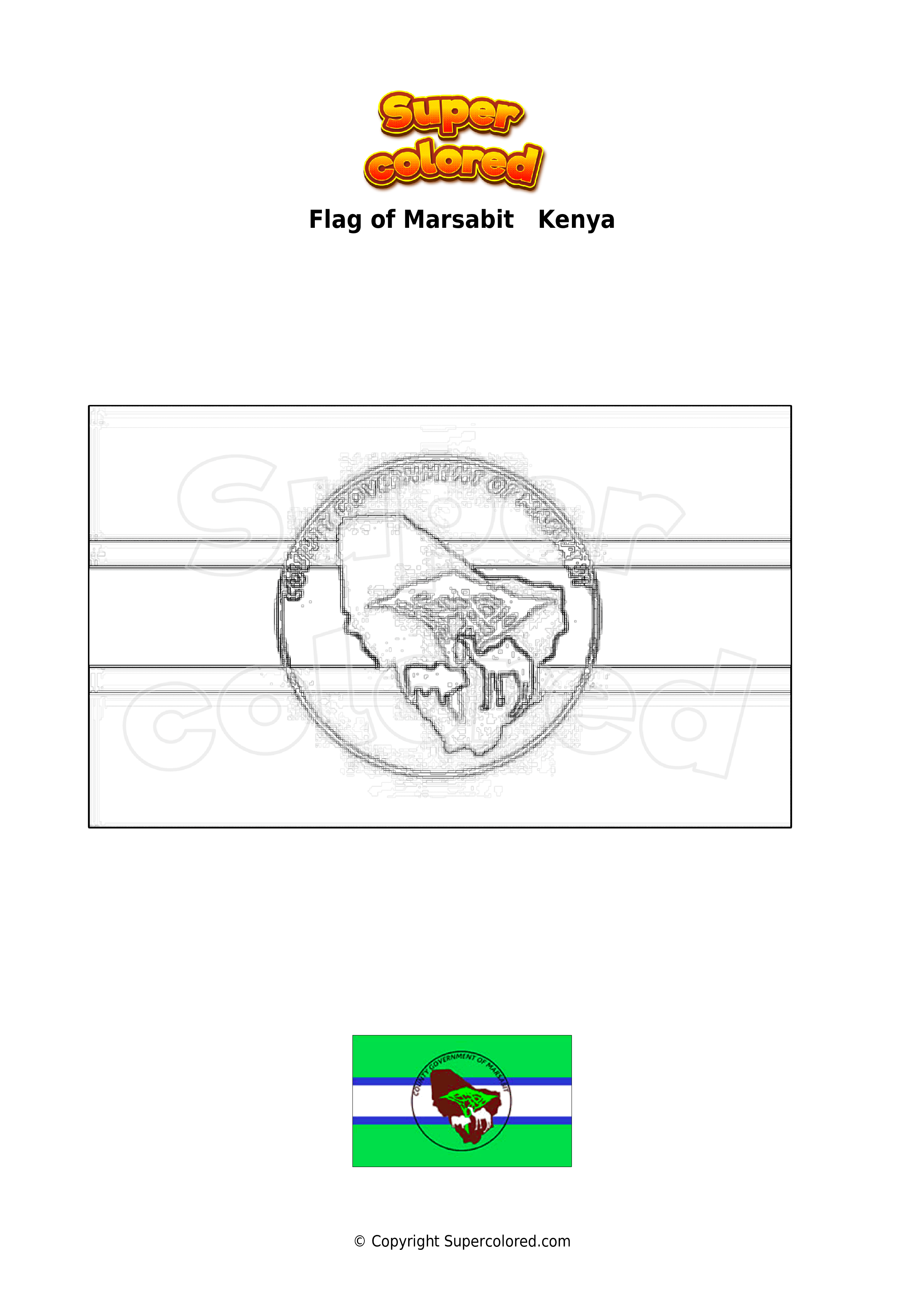 Coloring page flag of marsabit kenya