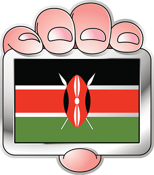 Hand holding kenya flag stock illustration
