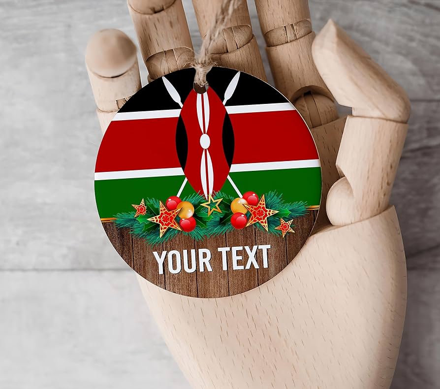 Kenya pride flag ornaments personalized kenyan flags christmas hanging tree decor country souvenir travel gifts for coworkers friends national round ceramic ornament keepsake home kitchen