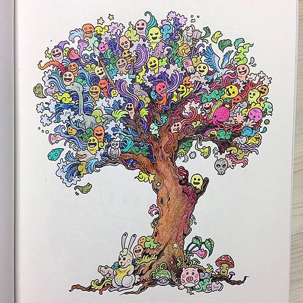Coloring book for adults titled doodle invasion by kerby rosanes bored panda