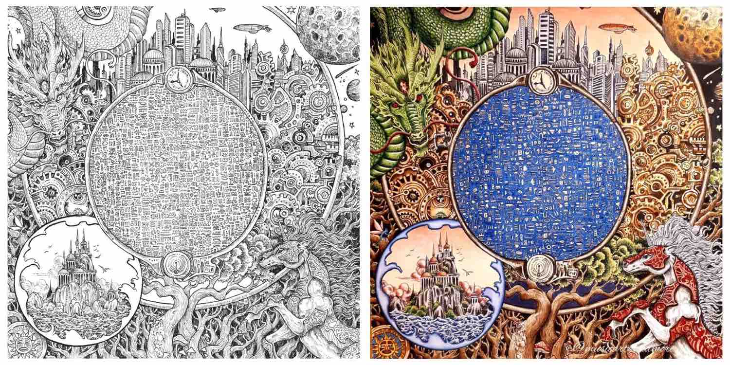 Worlds within worlds coloring book by kerby rosanes â tools and toys