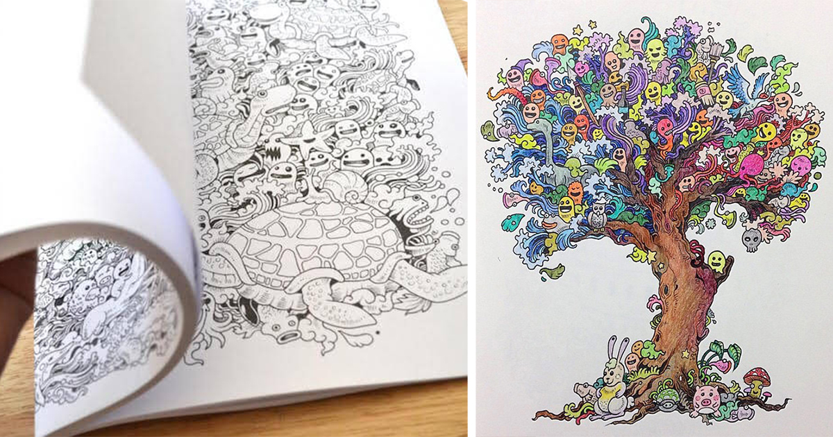 Incredibly detailed coloring books for adults called doodle invasion