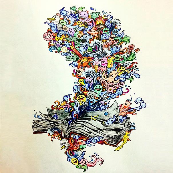 Incredibly detailed coloring books for adults called doodle invasion