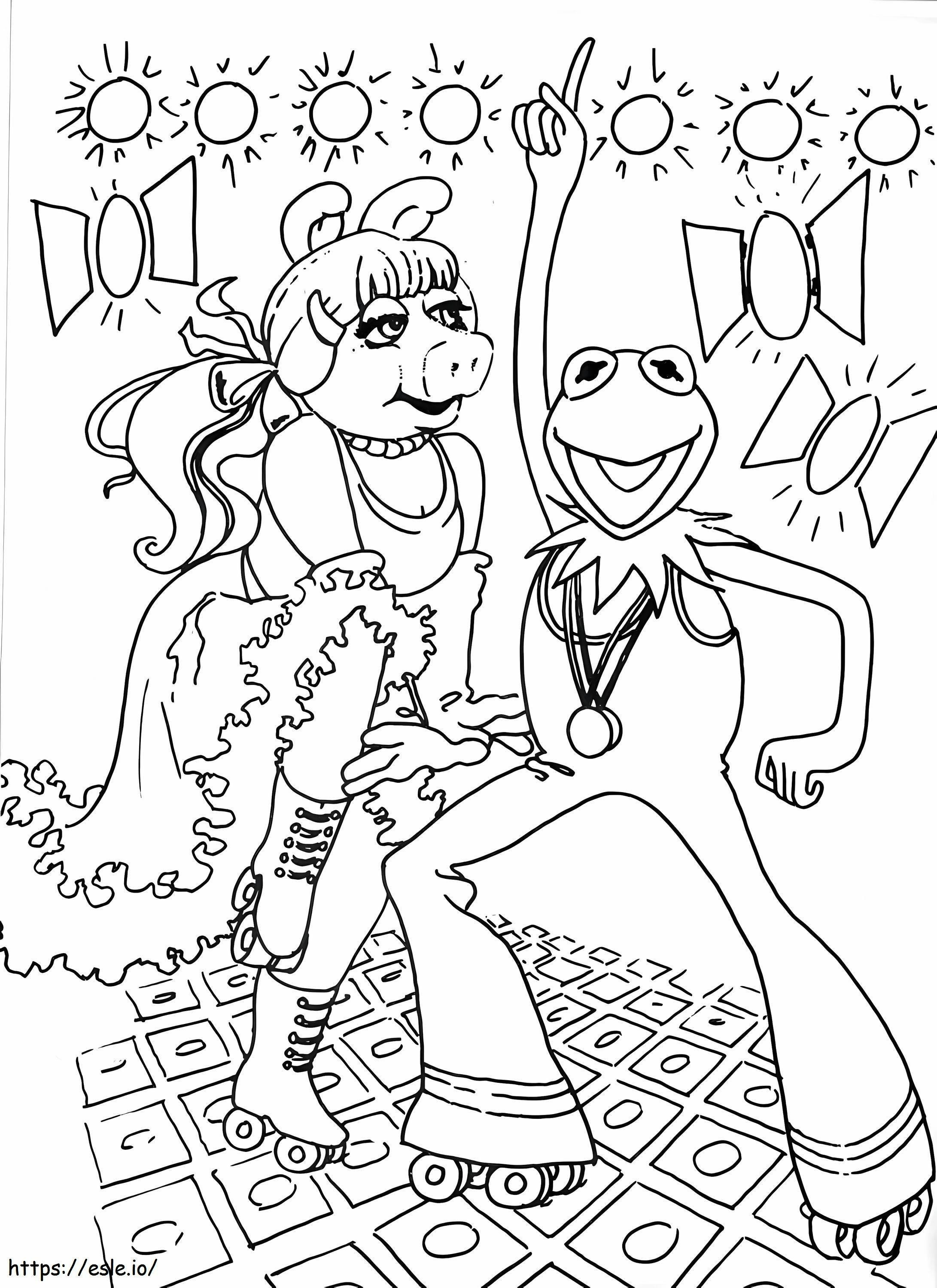 Kermit the frog and miss piggy dancing coloring page