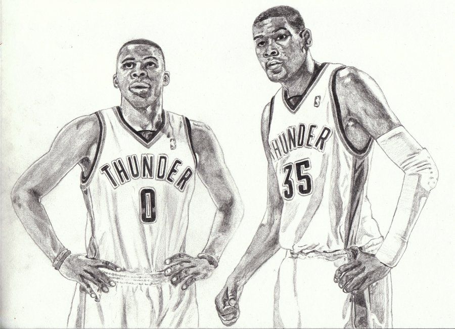 Kevin durant and russell westbrook drawing sketch coloring page kevin durant kevin oklahoma city thunder
