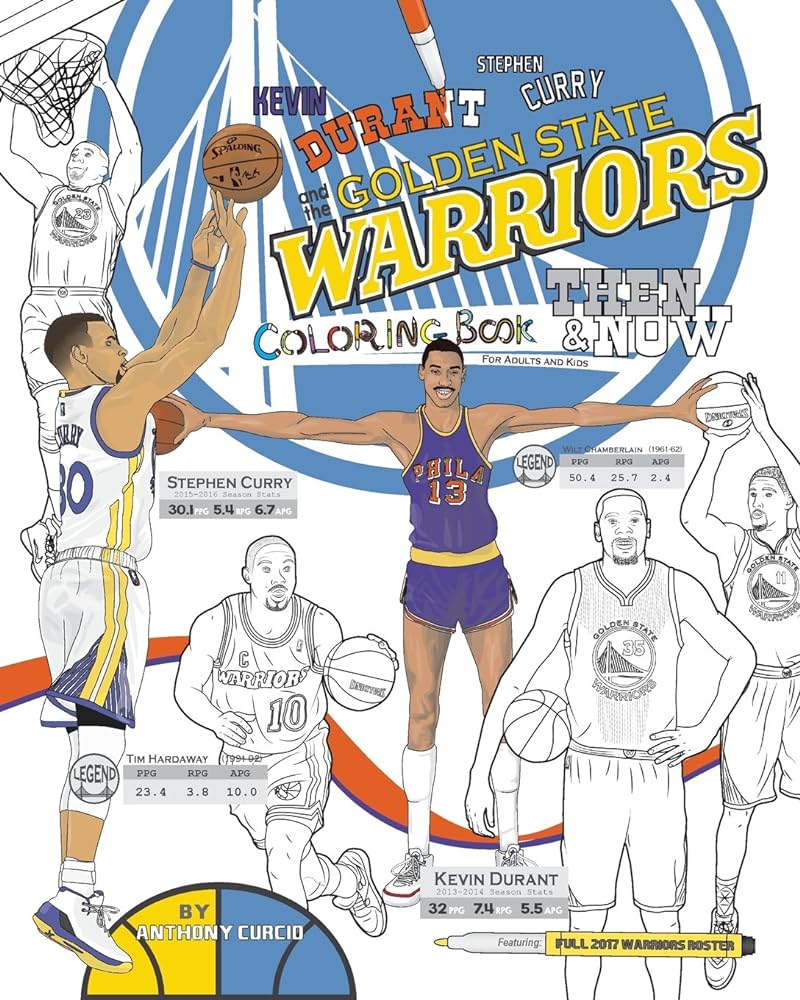 Kevin durant stephen curry and the golden state warriors then and now the ultimate basketball coloring book for adults and kids by curcio anthony