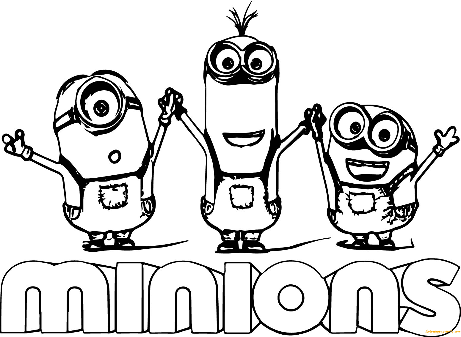 Minion kevin with two minions coloring page