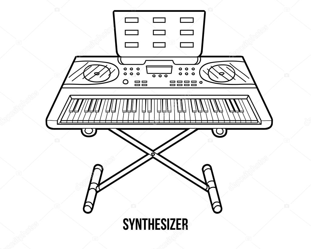 Coloring book for children musical instruments synthesizer stock vector by ksenyasavva