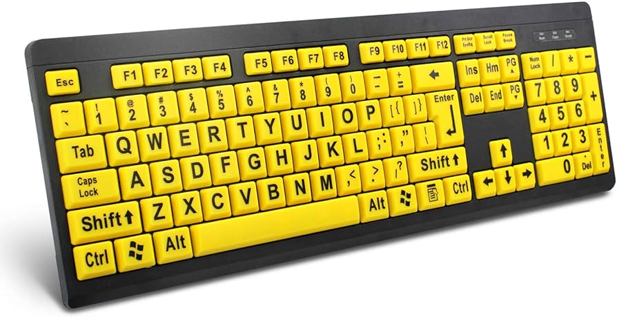 Boogiio large print puter keyboard wired usb high contrast keyboard with oversized print letters for visually impaired low vision individuals yellowblack electronics