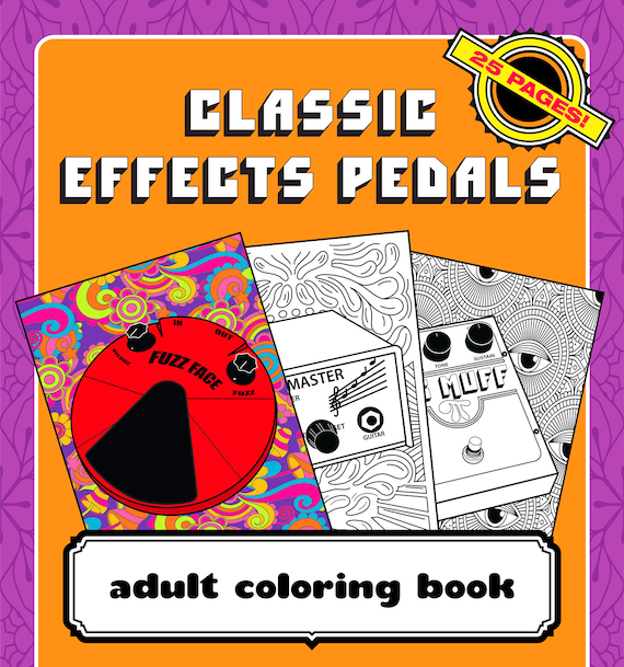 Classic guitar effects pedals adult coloring book for guitarbasskeyboard players great gift pages instant printable pdf download