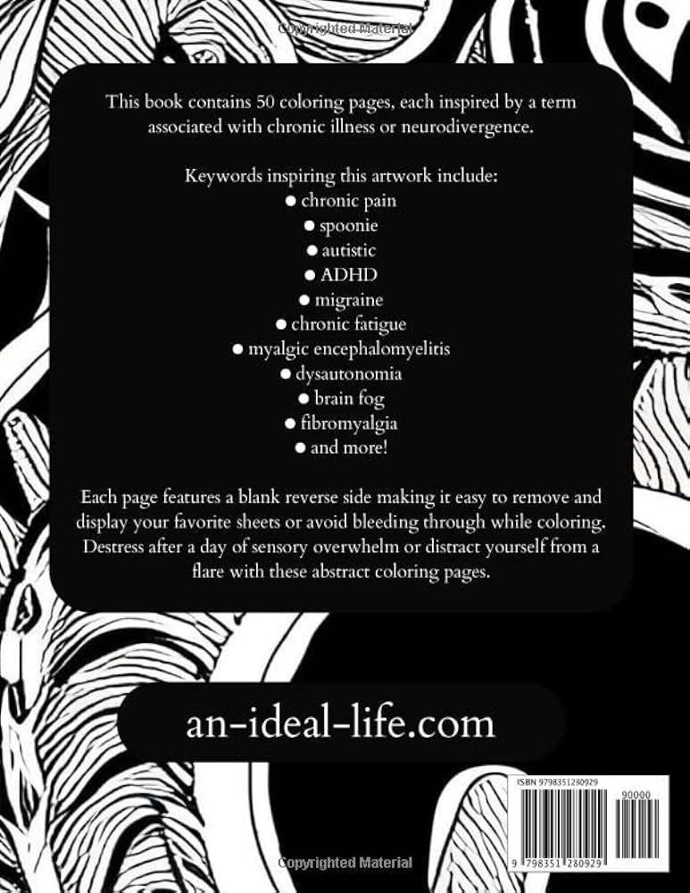 Chronic coloring book coloring pages inspired by chronic illness and neurodivergence an ideal life books