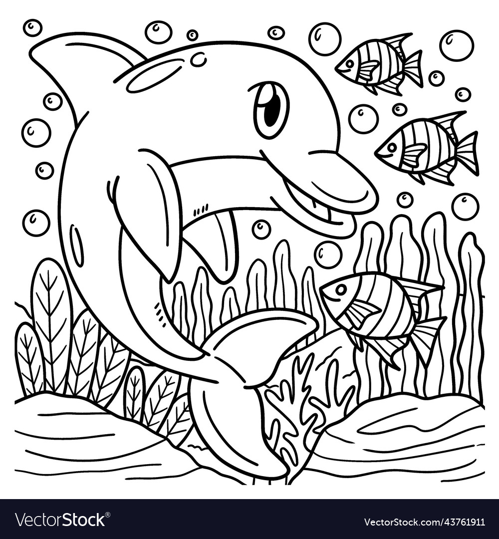 Dolphin animal coloring page for kids royalty free vector