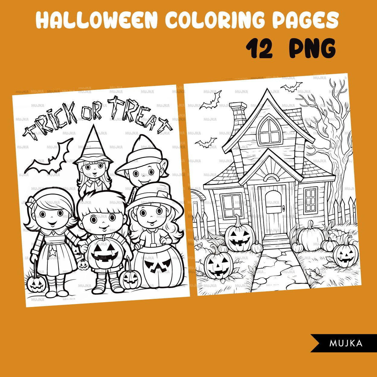 Halloween coloring pages printable digital coloring book for kids in â mujka cliparts