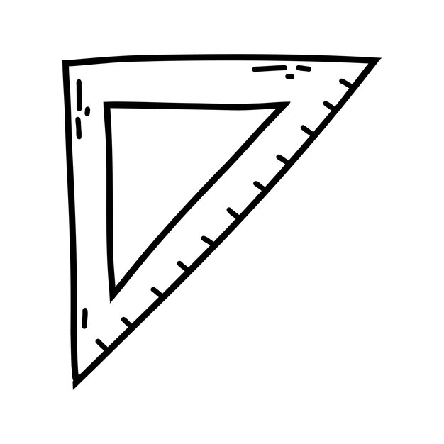 Premium vector hand drawn doodle triangle ruler vector sketch illustration of black outline school measurement scale tool office stationery for print coloring page kids design logo