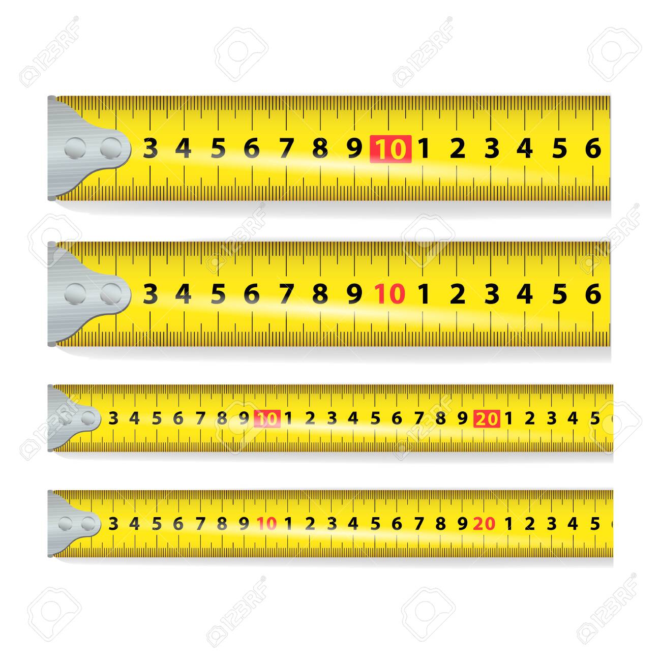 Yellow measure tape illustration measure tool equipment in centimeters several variants proportional scaled stock photo picture and royalty free image image