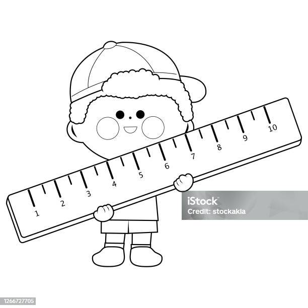 Child holding a ruler vector black and white coloring page stock illustration