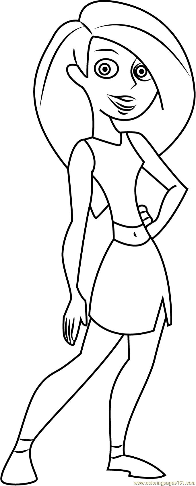 Kim possible in mhs cheer uniform coloring page for kids