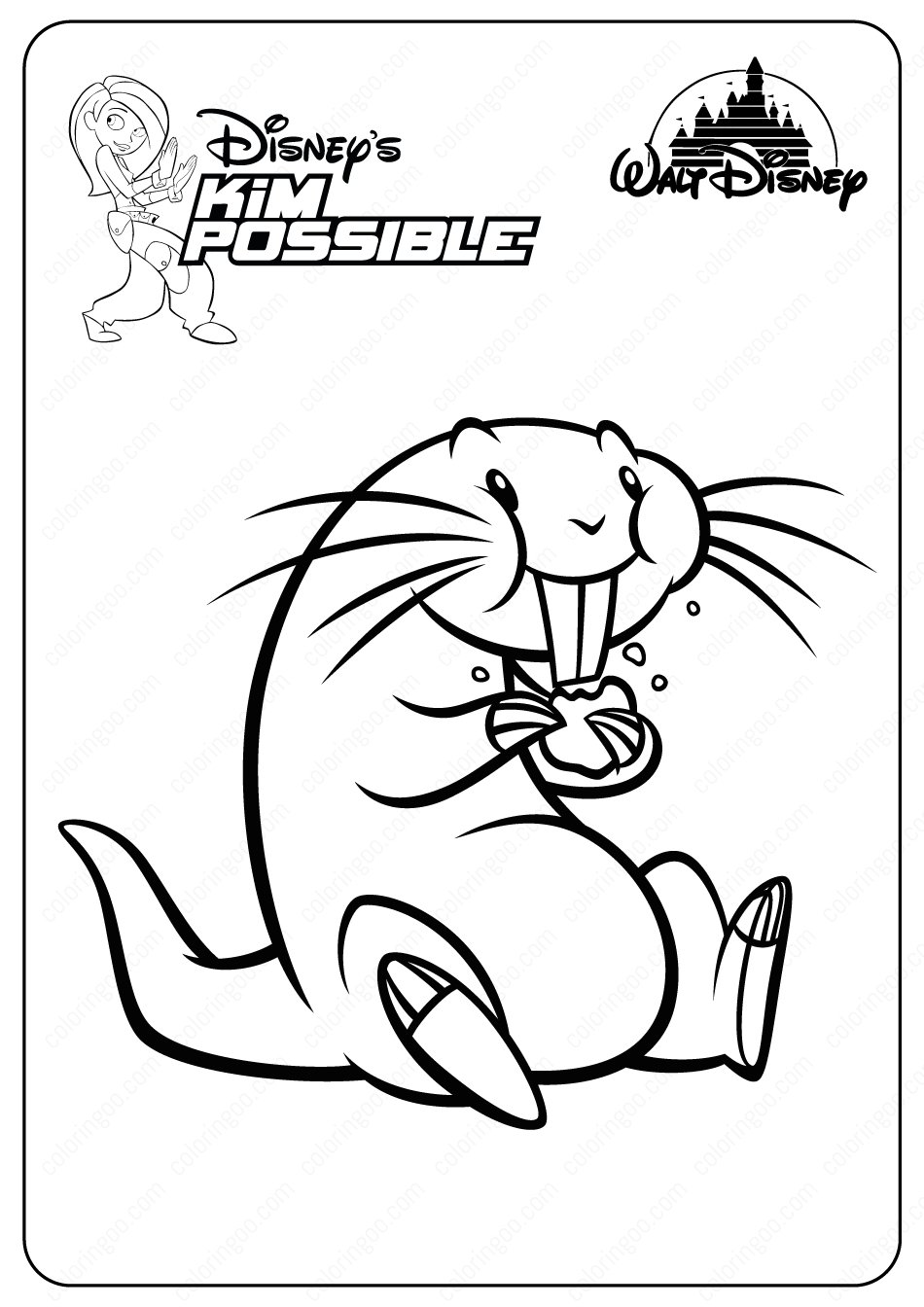 Printable disney kim possible rufus coloring pages
