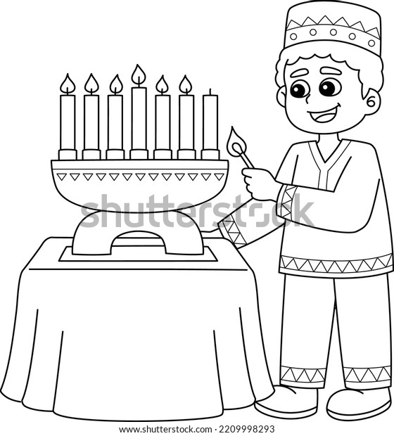 Kwanzaa boy lighting kinara isolated coloring stock vector royalty free