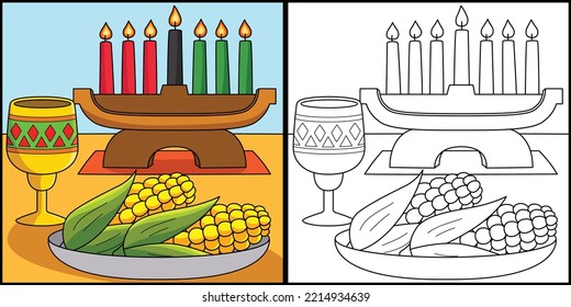 Kwanzaa corn kinara coloring page illustration stockvektor royaltyfri