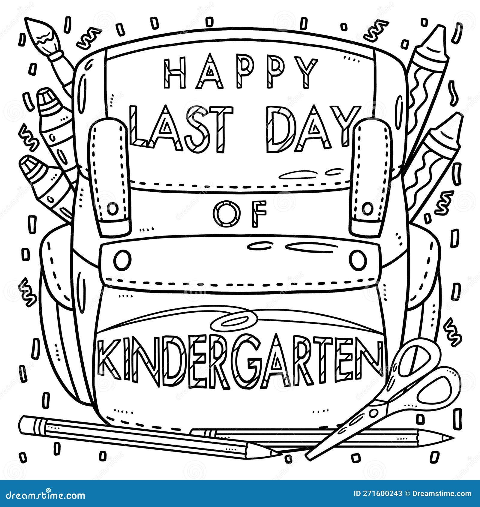 Happy last day of kindergarten coloring page stock vector