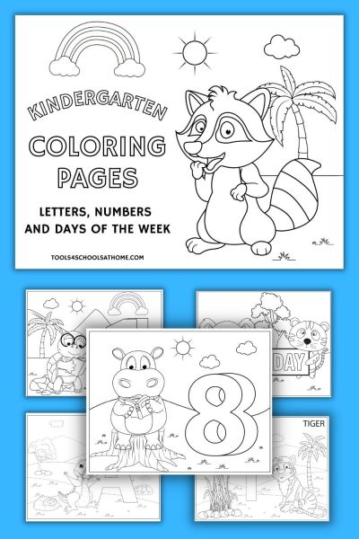 Kindergarten coloring pages letters numbers and days of the week