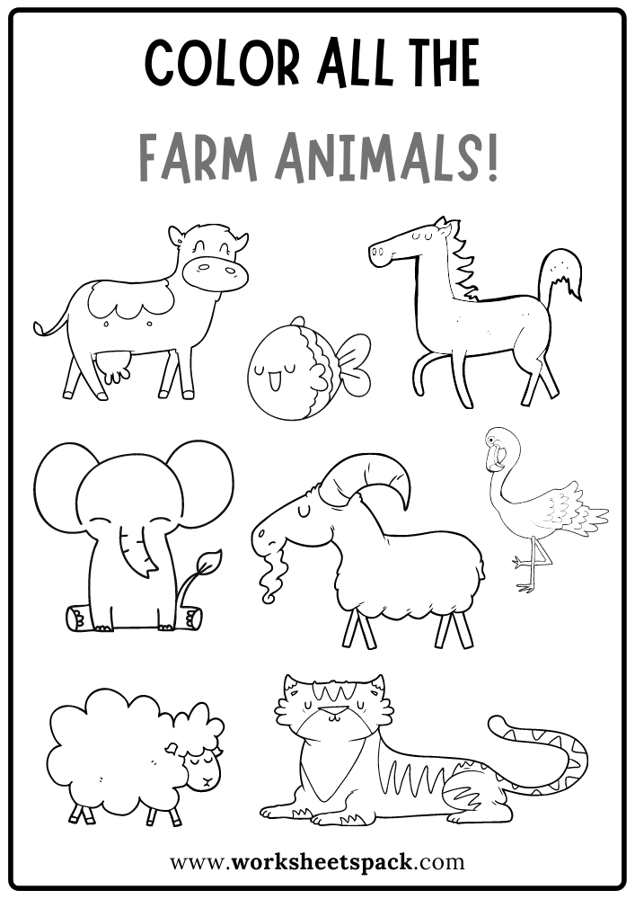 Color all the farm animals worksheet free farm animals coloring book pdf