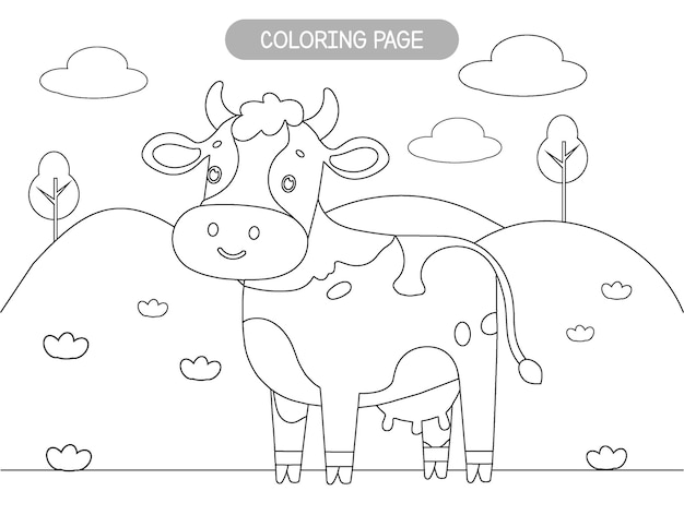Premium vector cow coloring page for kids educational game for children fine motor skills activity farm animals